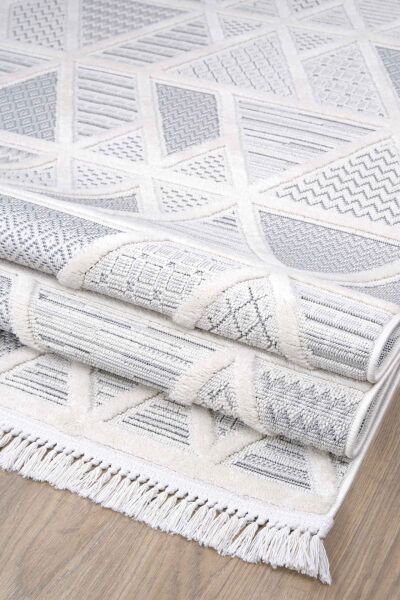 Foneks Aruna - 33615D Gri - Modern Geometrik Desenli Halı